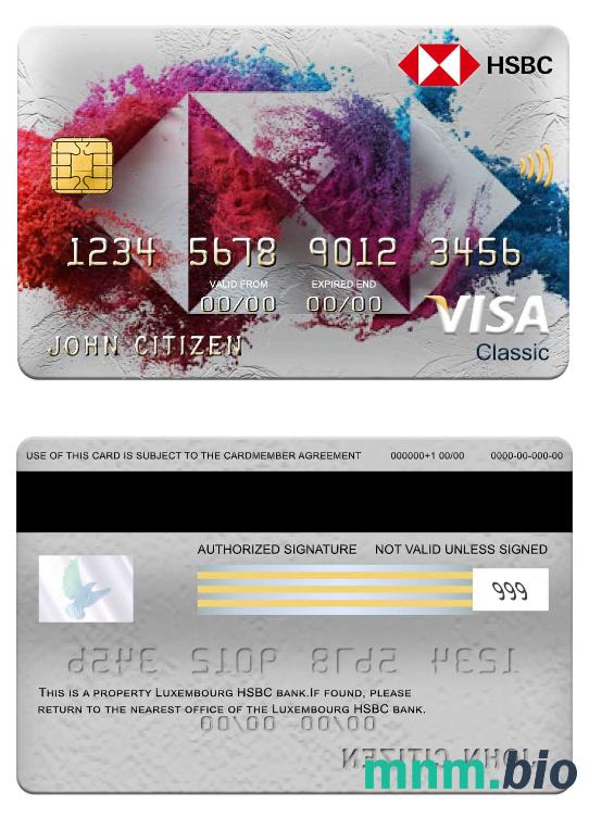 Luxembourg HSBC bank visa klasyczny karta przykład w formacie PSD